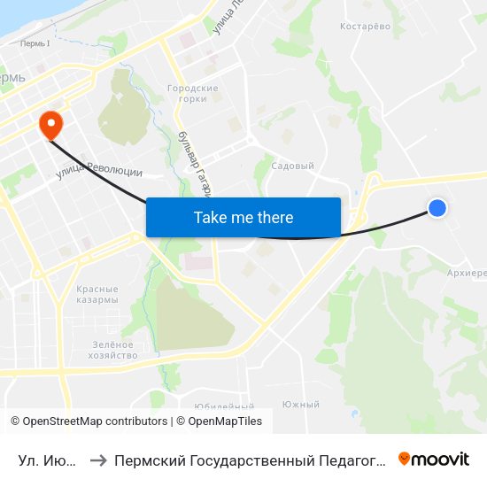 Ул. Июльская to Пермский Государственный Педагогический Университет map