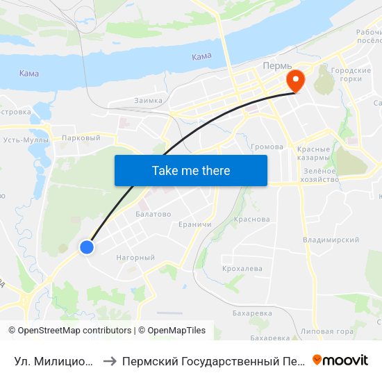 Ул. Милиционера Власова to Пермский Государственный Педагогический Университет map