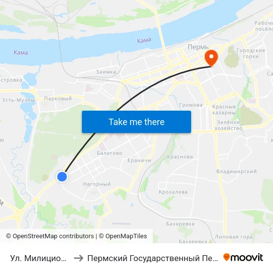 Ул. Милиционера Власова to Пермский Государственный Педагогический Университет map