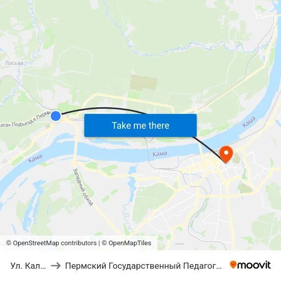 Ул. Калинина to Пермский Государственный Педагогический Университет map