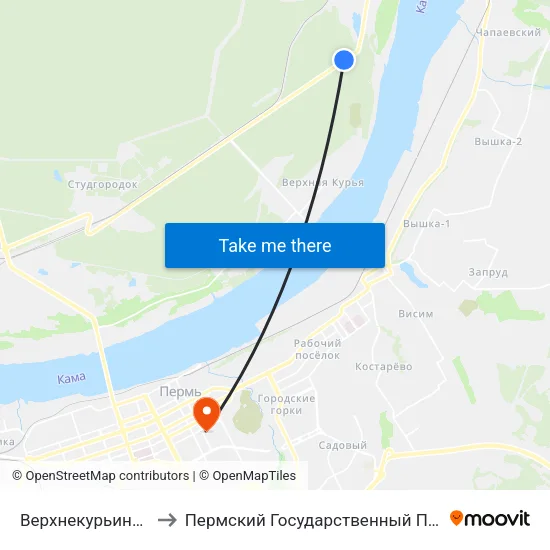 Верхнекурьинское Кладбище to Пермский Государственный Педагогический Университет map