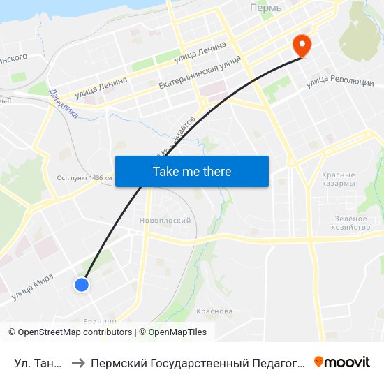 Ул. Танкистов to Пермский Государственный Педагогический Университет map
