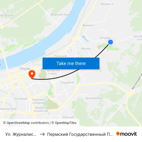 Ул. Журналиста Дементьева to Пермский Государственный Педагогический Университет map