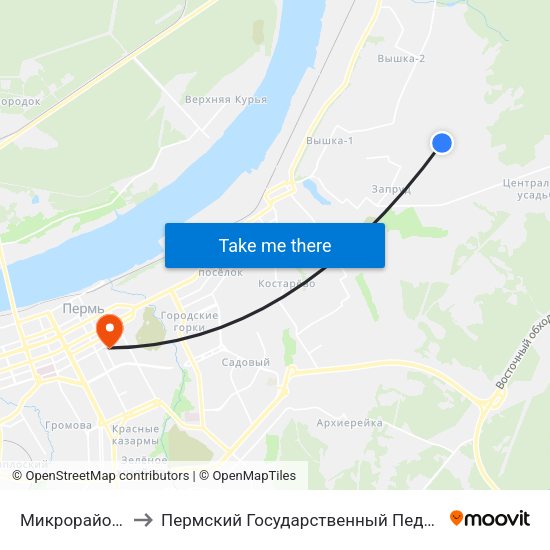 Микрорайон Запруд-2 to Пермский Государственный Педагогический Университет map