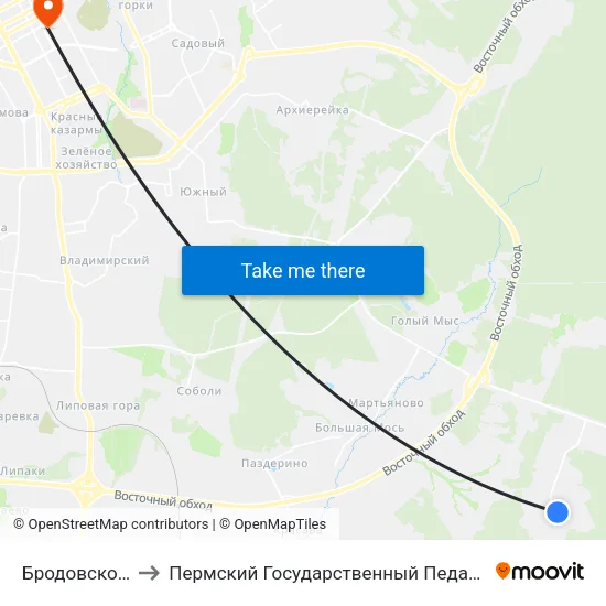 Бродовское Кольцо to Пермский Государственный Педагогический Университет map