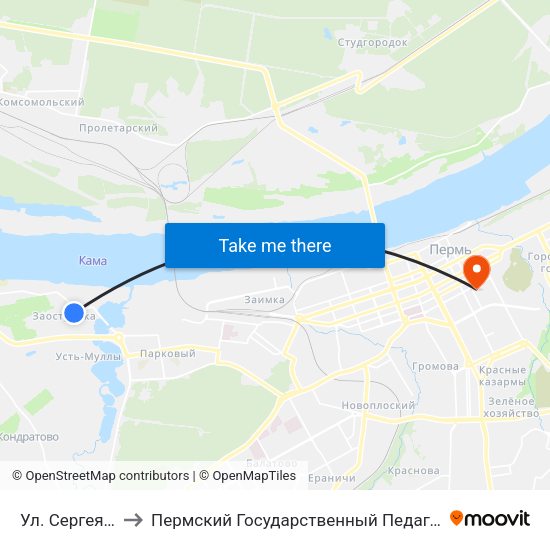 Ул. Сергея Есенина to Пермский Государственный Педагогический Университет map