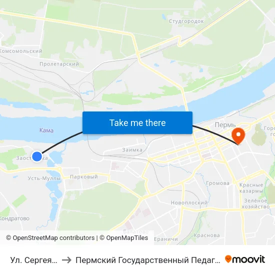 Ул. Сергея Есенина to Пермский Государственный Педагогический Университет map