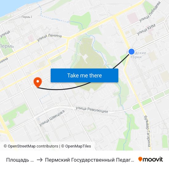Площадь Дружбы to Пермский Государственный Педагогический Университет map
