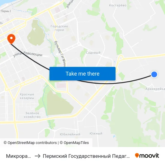Микрорайон Ива to Пермский Государственный Педагогический Университет map