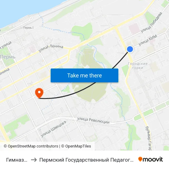 Гимназия №5 to Пермский Государственный Педагогический Университет map