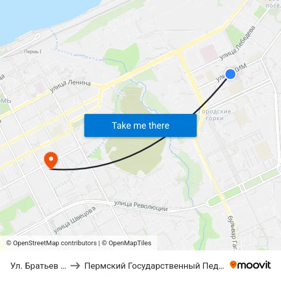 Ул. Братьев Вагановых to Пермский Государственный Педагогический Университет map