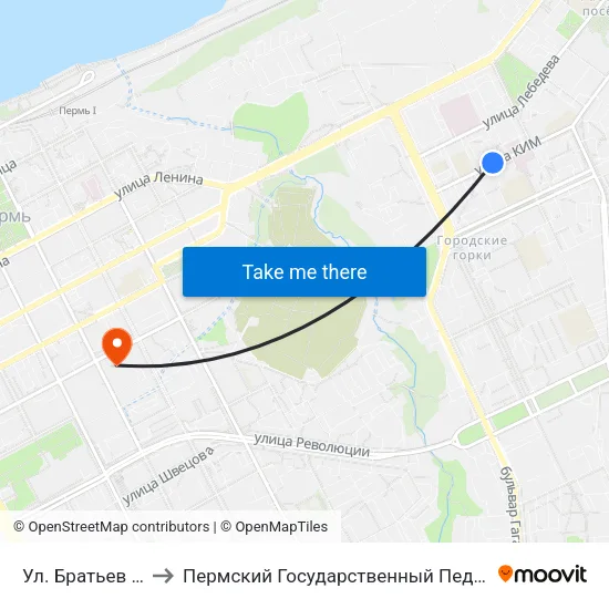 Ул. Братьев Вагановых to Пермский Государственный Педагогический Университет map
