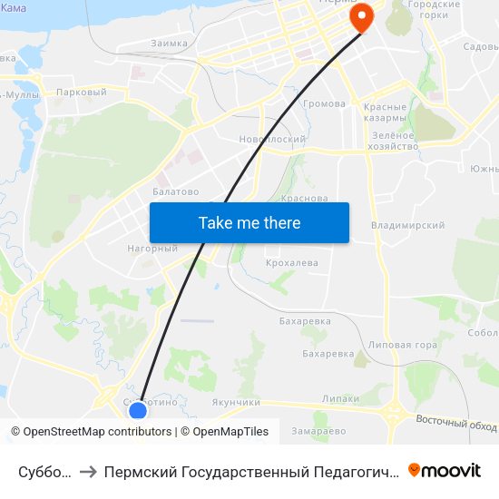 Субботино to Пермский Государственный Педагогический Университет map
