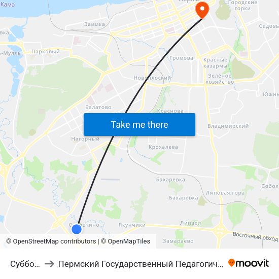 Субботино to Пермский Государственный Педагогический Университет map