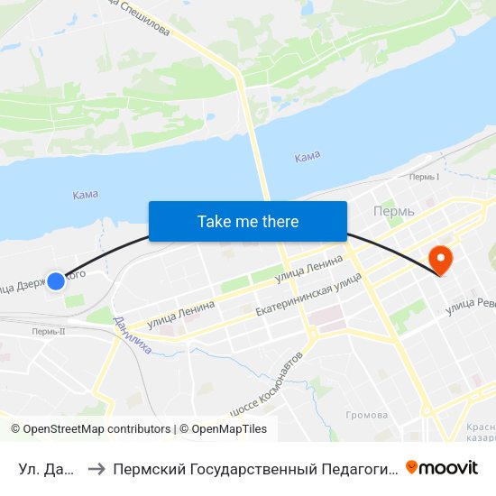 Ул. Данщина to Пермский Государственный Педагогический Университет map