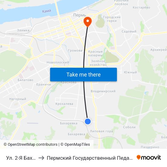 Ул. 2-Я Бахаревская to Пермский Государственный Педагогический Университет map
