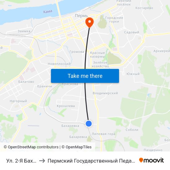 Ул. 2-Я Бахаревская to Пермский Государственный Педагогический Университет map