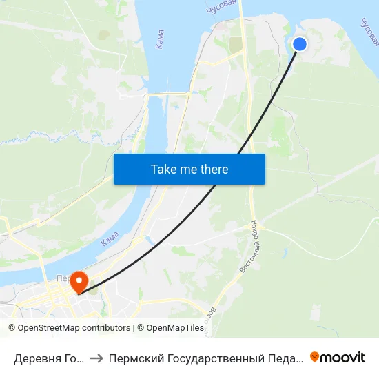 Деревня Голованово to Пермский Государственный Педагогический Университет map
