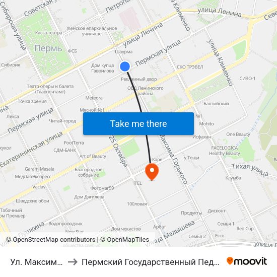Ул. Максима Горького to Пермский Государственный Педагогический Университет map