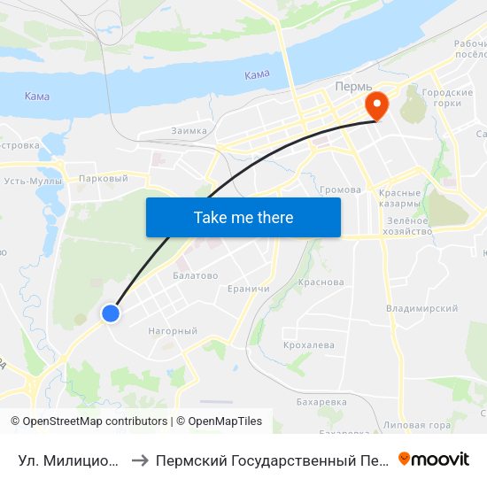 Ул. Милиционера Власова to Пермский Государственный Педагогический Университет map