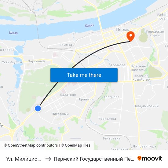 Ул. Милиционера Власова to Пермский Государственный Педагогический Университет map