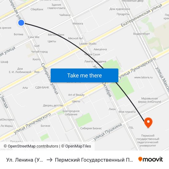 Ул. Ленина (Ул. Сибирская) to Пермский Государственный Педагогический Университет map