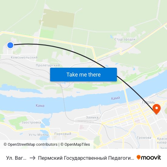 Ул. Вагонная to Пермский Государственный Педагогический Университет map
