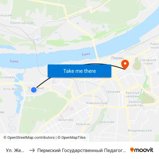 Ул. Желябова to Пермский Государственный Педагогический Университет map