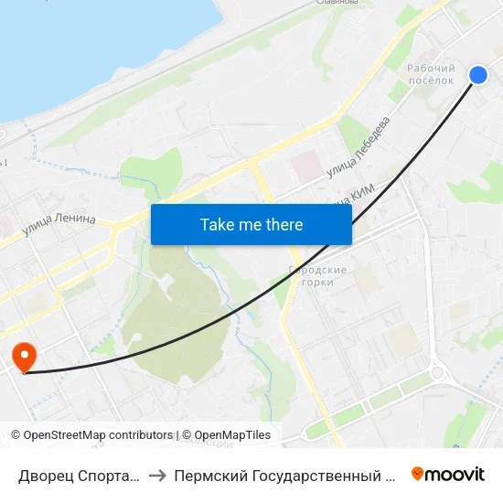 Дворец Спорта Молот (69 Авт.) to Пермский Государственный Педагогический Университет map