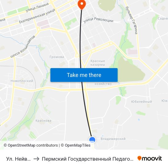 Ул. Нейвинская to Пермский Государственный Педагогический Университет map