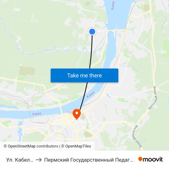 Ул. Кабельщиков to Пермский Государственный Педагогический Университет map