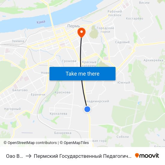 Оао Велта to Пермский Государственный Педагогический Университет map
