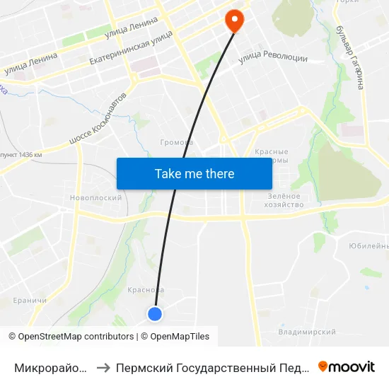 Микрорайон Краснова to Пермский Государственный Педагогический Университет map