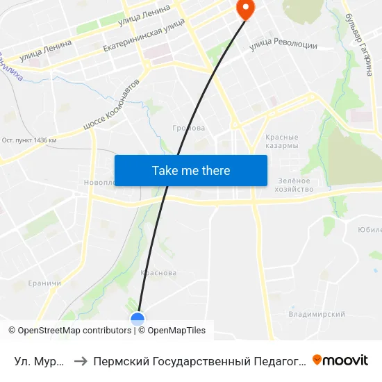 Ул. Муромская to Пермский Государственный Педагогический Университет map