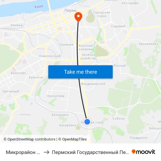 Микрорайон Липовая Гора to Пермский Государственный Педагогический Университет map