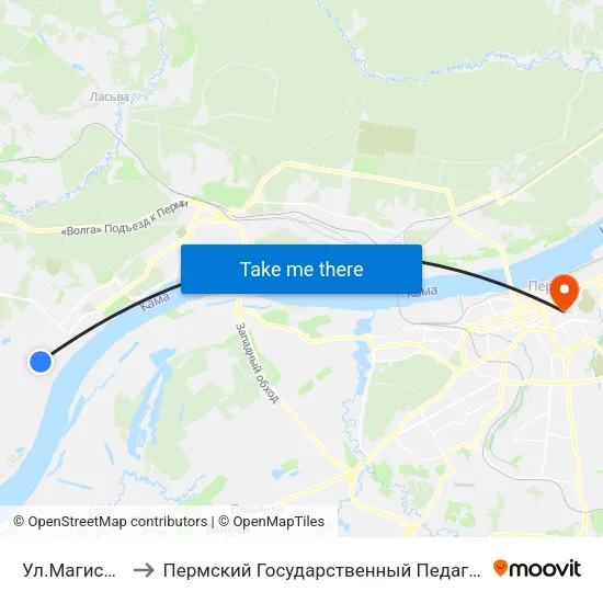Ул.Магистральная to Пермский Государственный Педагогический Университет map