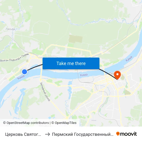 Церковь Святого Князя Владимира to Пермский Государственный Педагогический Университет map