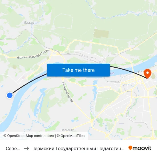 Северная to Пермский Государственный Педагогический Университет map