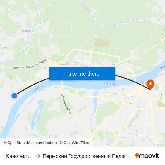 Кинотеатр Экран to Пермский Государственный Педагогический Университет map