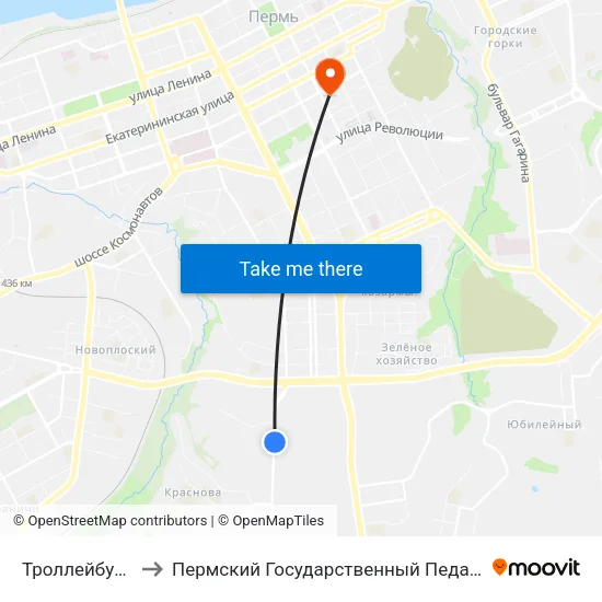 Троллейбусное Депо to Пермский Государственный Педагогический Университет map