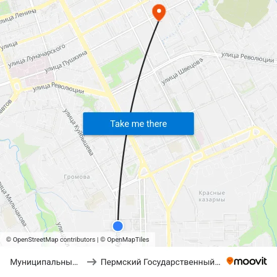 Муниципальный Дворец Культуры to Пермский Государственный Педагогический Университет map