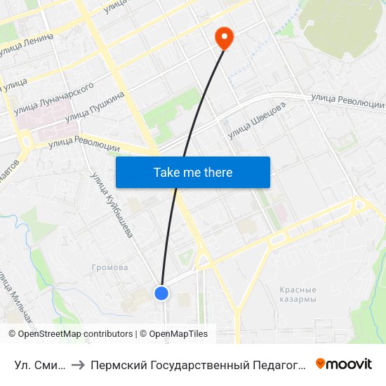 Ул. Смирнова to Пермский Государственный Педагогический Университет map