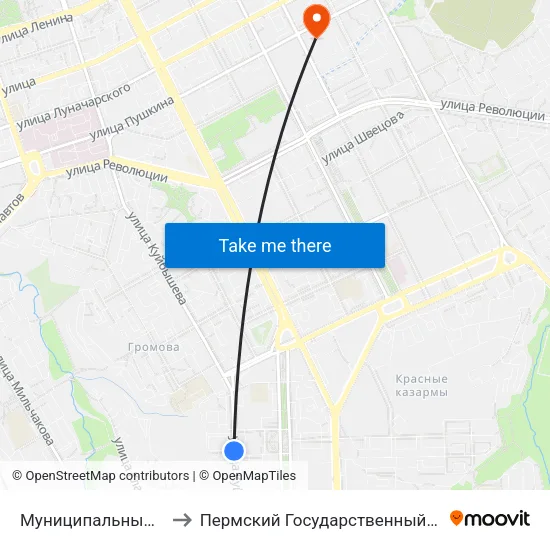 Муниципальный Дворец Культуры to Пермский Государственный Педагогический Университет map