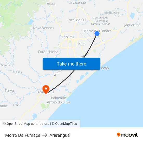 Morro Da Fumaça to Araranguá map