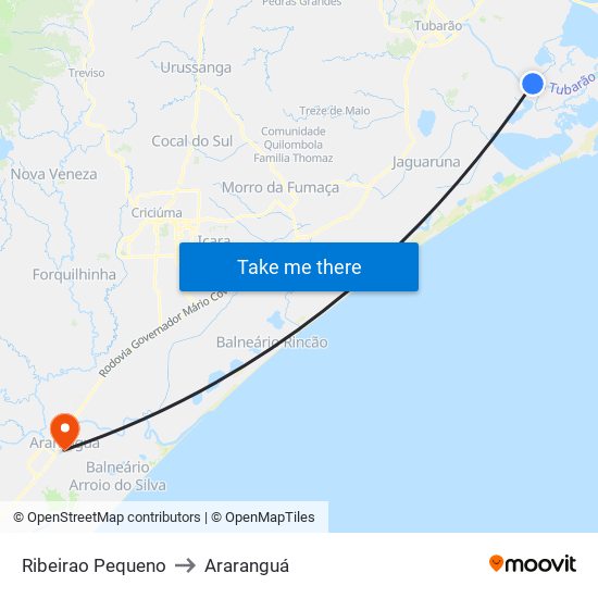 Ribeirao Pequeno to Araranguá map