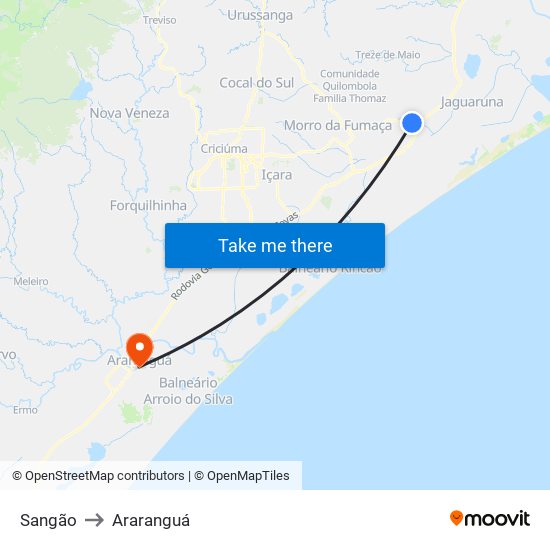 Sangão to Araranguá map