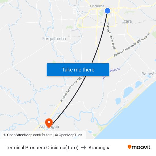 Terminal Próspera Criciúma(Tpro) to Araranguá map