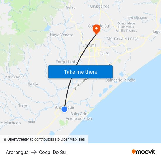 Araranguá to Cocal Do Sul map