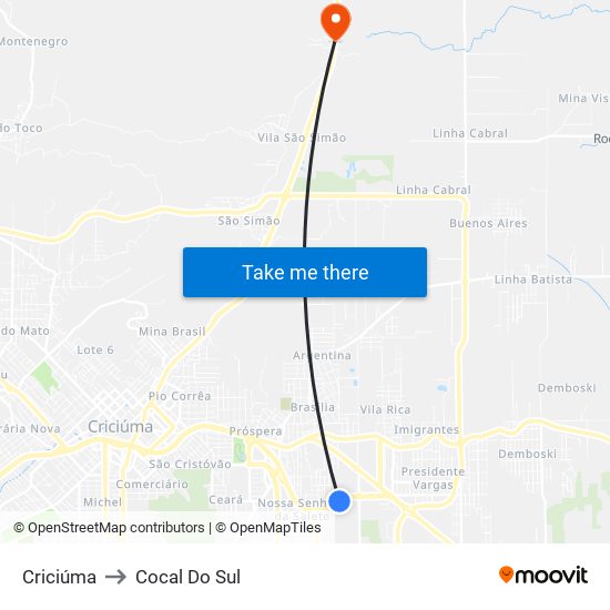 Criciúma to Cocal Do Sul map