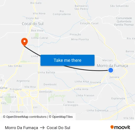 Morro Da Fumaça to Cocal Do Sul map